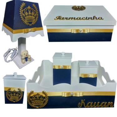 Imagem de Kit de Higiene de bebê madeira Mdf menino 6 pçs - AZUL MARINHO DE CORO