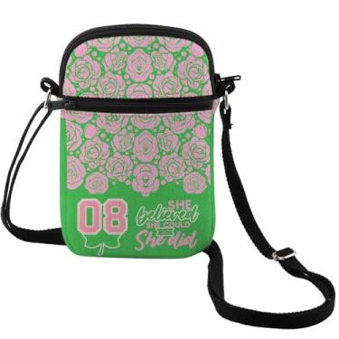 Imagem de MEIKIUP Bolsa tiracolo rosa e verde para presente de irmandade grega She Believed She Could So She Did Bolsa tiracolo de irmandade presente para irmã, A08 Cb