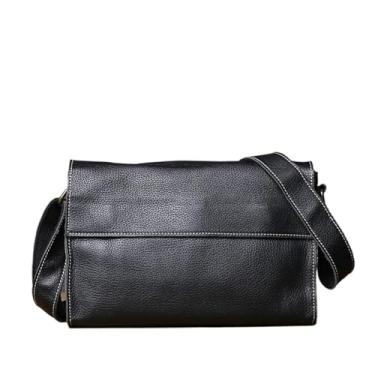 Imagem de Bolsa de ombro casual de couro masculino sólido vintage crossbody Bolsa para homens moda mensageiro Bolsa(Black)