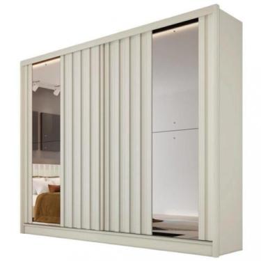 Imagem de Guarda Roupa Casal com Espelho 2 Portas de Correr 4 Gavetas Ripado Gal