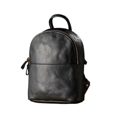 Imagem de Mochila de couro genuíno feita à mão para mulheres casual bolsa de ombro de couro de vaca vintage bolsa de viagem feminina(Black)