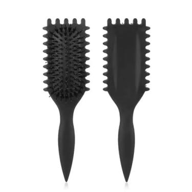 Imagem de Pente de cabelo feminino pente de cabelo cacheado em formato oco massagem no couro cabeludo e escova de cabelo fofa ferramentas de penteado (preto)