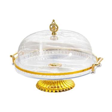 Imagem de WeiLaiKeQi Prato decorativo de cozinha, prato de servir deserto, servidor de exibição de pastelaria com pés, suporte de bolo para doces, biscoitos, muffins, Transparente com tampa