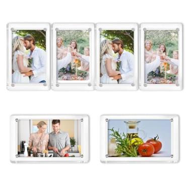 Imagem de FQREIUO 6 conjuntos de molduras magnéticas de adesivos de geladeira em acrílico, moldura transparente de 6 x 9 cm para Polaroid e INSTAX Mini Molduras