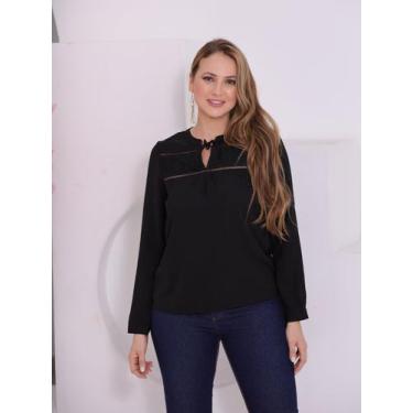 Imagem de Blusa Feminina Manga Longa Decote U com Amarração e Detalhes em Renda 
