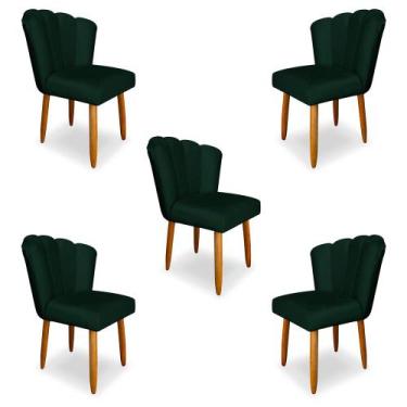 Imagem de Kit 5 Cadeiras de Jantar Pétala Estofada Pés Palito Veludo Verde - Mon
