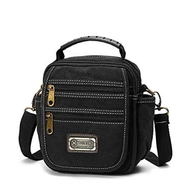 Imagem de Bolsa tiracolo masculina pequena de lona para celular, bolsa carteiro, bolsa lateral para cinto, Preto, mini