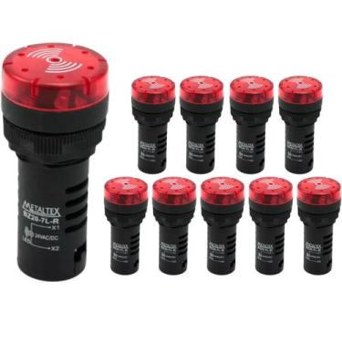 Imagem de 10 Sinalizadores 22mm Sonoro 50dB Led 24Vca/CC - Metaltex