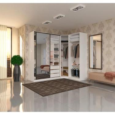 Imagem de Guarda Roupa Canto Closet 3 Peças, 3 Gavetas, 5 Cabideiros com Espelho