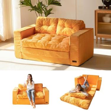 Imagem de MAXYOYO Sofá-cama conversível, sofá-cama dobrável 2 em 1, sofá dobrável com travesseiros para sala de estar, quarto, lounge, laranja