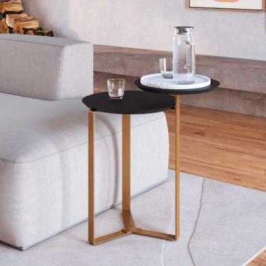 Imagem de Mesa Lateral de Apoio Orgânica 55cm c/ 2 Tampos e Pés em Aço - Artesan