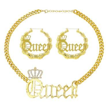 Imagem de zisupridco Conjunto de 6 peças de fantasia de discoteca dos anos 70 e 80 - peruca afro encaracolada, óculos de bigode, colar de lobo e corrente dourada para homens, cosplay hippie dos anos 60, festa