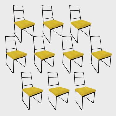 Imagem de Kit 10 Cadeiras Sala de Jantar Escritório Office Stark Industrial Ferro Preto Corino Amarelo - Ahz Móveis