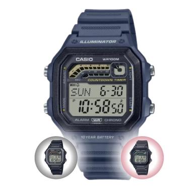 Imagem de Relógio de Pulso Casio Masculino Esportivo Cronógrafo Hora Mundial Prova Dágua 100 Metros Temporizador Corrida 10 anos Bateria Digital WS-1600H Preto