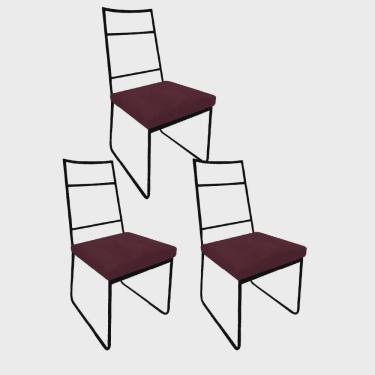 Imagem de Kit 03 Cadeiras Sala de Jantar Escritório Office Stark Industrial Ferro Preto Suede Bordô - Ahz Móveis