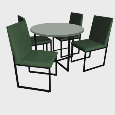 Imagem de Kit Mesa de Jantar Theo com 4 Cadeiras Sttan Ferro Preto Tampo Verde Oliva Suede Verde...