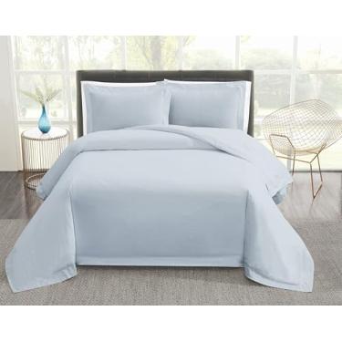 Imagem de Vince Camuto Conjunto de edredom 400TC percal azul claro casal/queen 3 peças, tema sólido, para homens e mulheres, certificado Oeko-TEX Confidence