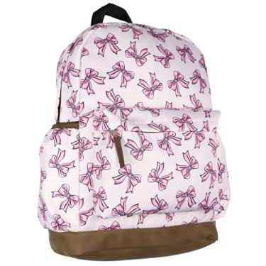 Imagem de Mochila Pretty Pink Bows Coquette 40,6 cm com parte inferior de couro sintético bolsa escolar para livros para uso diário, rosa, One Size