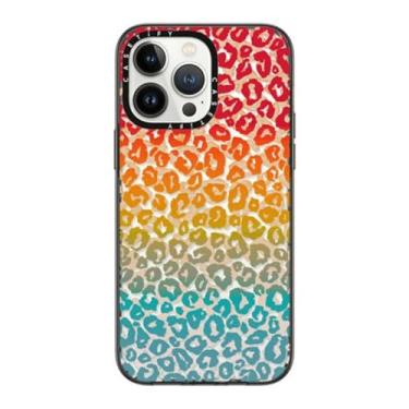 Imagem de CASETiFY Capa compacta para iPhone 14 Pro Max [leve/1,2 m. 2X proteção contra quedas de grau militar/fina] - Cheetah atrevida vibrante arco-íris - preto transparente