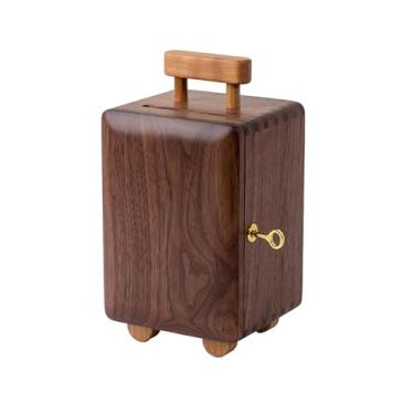 Imagem de ZABEES Cofrinho preto nogueira madeira maciça criativo personalizável moeda cédula cofrinho caixa de armazenamento com chave