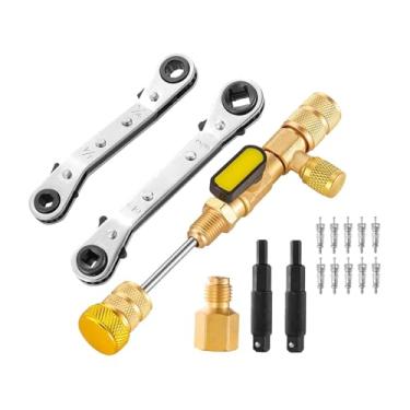 Imagem de YsXoWiui Ferramenta de removedor e instalador do núcleo da válvula SAE 1/4 e 5/16 Chave de serviço de refrigeração por porta