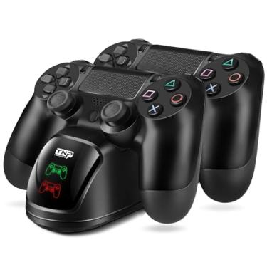 Imagem de Suporte para estação de carregamento TNP PS4 PS-4 Dualshock Control Gamepad Porta USB Base de carregador duplo com cabo e indicador LED para jogos sem fio Sony Pro Slim (preto)