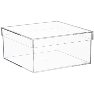 Imagem de dedoot Caixa grande de acrílico transparente com tampa, caixa de plástico transparente de 20 x 20 x 10 cm para organizar, organizador de gaveta de recipiente de armazenamento de cubo de acrílico para