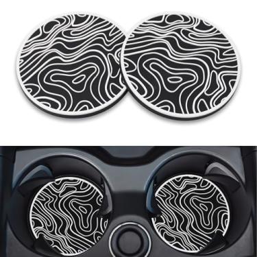 Imagem de 2 peças de porta-copos de carro com mapa topográfico, almofadas de inserção automática de silicone antiderrapante duráveis para exploração de topografia Urbex Discovery, ajuste universal de 6 cm