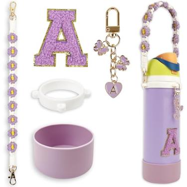 Imagem de Conjunto de monograma fofo de bota de silicone compatível com garrafa de água Owala 1,134 g - Acessórios perfeitos para Owala Tumbler, Owala Free Sip, Pink Owala, Black Owala, copo de café owala (roxo