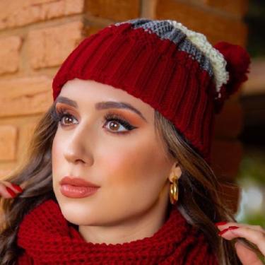 Imagem de Touca Lã Tricô com Pompom Listrada Macio Quentinho Antialérgica - Supr