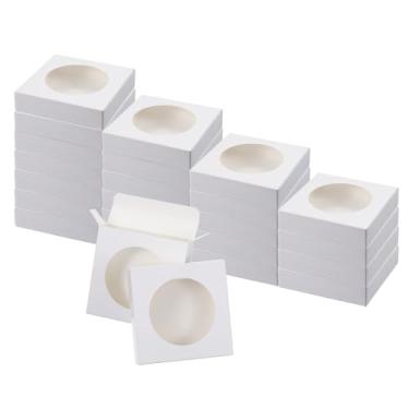 Imagem de PATIKIL Caixas de papel para sabonete, 24 peças, 9,9 cm x 2,3 cm x 8,9 cm, caixas de papel quadradas kraft, caixas de sabão feitas à mão com janela transparente redonda para fazer sabão de doces de