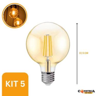 Imagem de Kit 5 Lâmpada Filamento Led G125 Vintage Retro Carbon Âmbar - Embuled