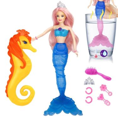 Imagem de Boneca sereia Bettina Magic Color Changing com cavalo marinho de 12"