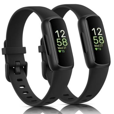 Imagem de Pacote com 2 pulseiras de silicone esportivas ajustáveis para Fitbit Inspire 3 Fitness Tracke (preto/preto)