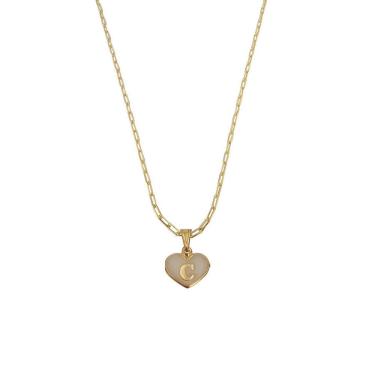 Imagem de Colar Cartier 60Cm Coração Branco Letra C Banhado Ouro 18K