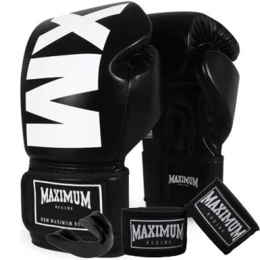 Imagem de Kit luva muay thai mxm black + bandagem 3 metros + protetor bucal - ma