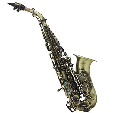 Imagem de Saxofone soprano vintage bronze, instrumento de saxofone alto B plano, banhado a níquel, pequeno tubo dobrado