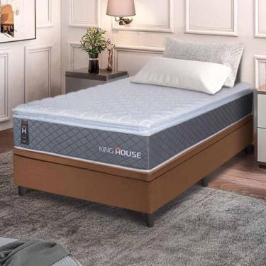 Imagem de Conjunto Box Baú Marrom Argel Cinza Espuma D33 Solteiro 96x203x74 - Ki