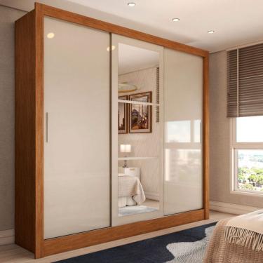 Imagem de Guarda-Roupa Casal Cali 3 Portas 3 Gavetas com Espelho Cinamomo/Off White - Panorama Móveis