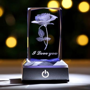 Imagem de Poetry Chess Luz Noturna Multicolorida De Cristal Rosa 3D, Luminária Decorativa "Eu Te Amo", Presentes Perfeitos Ação Graças E Natal Para Minha Mãe, Namorada, Esposa, Ideias Exclusivas Aniversário D