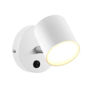 Imagem de Kawell Luminária De Parede Led Interna Com Interruptor, Arandela Moderna, Giratória, Fio, Estilo Nórdico, Para Cabeceira, Estudo, Quarto Criança, Branca (3000K)