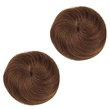 Imagem de 2 peças de coque bagunçado peça de cabelo humano cabelo humano coque rosado bagunçado pães de cabelo para mulheres cabelo real scrunchies updo cabelo extensão coque rabo de cavalo desordenado coque de cabelo - castanho médio