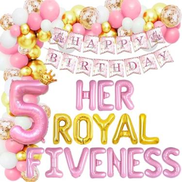 Imagem de Roaring Good Time Decorações De Aniversário Da Sua Realeza, Castelos Princesa Rosa Dourado, Guirlanda Balões, Coroa, Número 5, Balões Metalizados, Banner Para Anos Idade, Suprimentos Decoração Festa