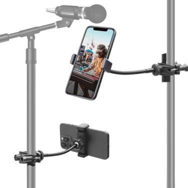 Imagem de NovaEcho Suporte Para Microfone, Celular [Pescoço De Ganso Metal Estável], Partitura Bateria Compatível Com Todos Os Celulares 4,2" A 7", Iphone 15, Galaxy S/Note/A, Pixel