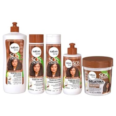 Imagem de Kit Óleo de Coco com Shampoo, Condicionador, Creme de Pentear, Ativador 1L e Gelatina Salon Line