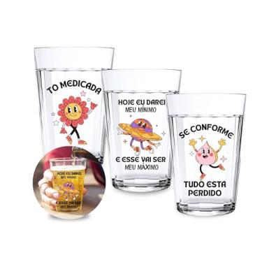 Imagem de Kit 3 Copos Decorado Americano Temático Café Chopp Frase Engraçada Grovy Presente Criativo Colorido