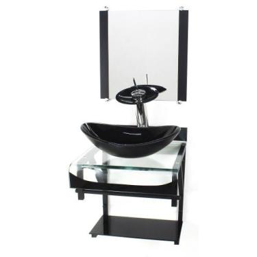 Imagem de Gabinete de vidro 40cm para banheiro curvado duplo pp cuba oval com to