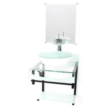 Imagem de Gabinete de vidro 40cm para banheiro curvado duplo pp cuba redonda bra