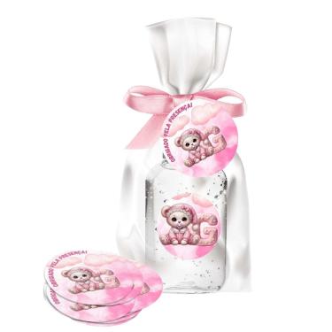 Imagem de kit 25 Lembrancinhas Alcool Gel Ursinha Rosa Maternidade e Chá De Bebê