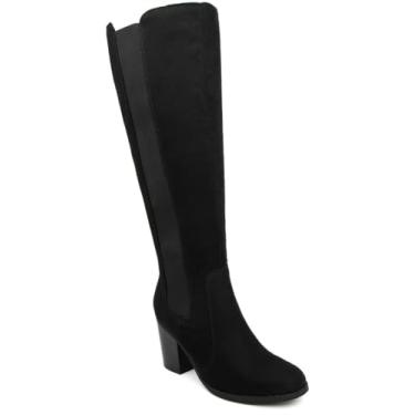 Imagem de Sugar Bota feminina Willetta com zíper na altura do joelho, Tecido preto oleoso, 8.5